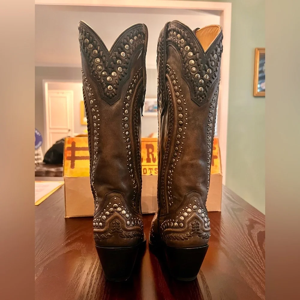 Corral Women's Studded Black Leather Cowboy Boots - Picture 4 of 8